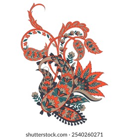 Isolated traditional Asian element Paisley. Traditional colorful paisley vector pattern. Pattern for textile design or fabrics. Fashionable design