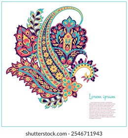 Isolated traditional Asian element Paisley. Traditional colorful paisley vector pattern. Pattern for textile design or fabrics. Fashionable design
