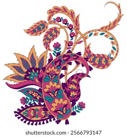 Isolated traditional Asian element Paisley. Traditional colorful paisley vector pattern. Pattern for textile design or fabrics. Fashionable design