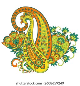 Isolated traditional Asian element Paisley. Traditional colorful paisley vector pattern. Pattern for textile design or fabrics. Fashionable design