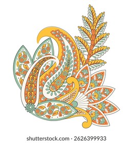 Isolated traditional Asian element Paisley. Traditional colorful paisley vector pattern. Pattern for textile design or fabrics. Fashionable design