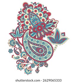 Isolated traditional Asian element Paisley. Traditional colorful paisley vector pattern. Pattern for textile design or fabrics. Fashionable design