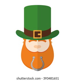 Isolated traditional elf with beard, a hat and a horseshoe on a white background