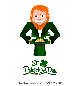 Isolated traditional elf with golden coins, Patrick's day vector illustration