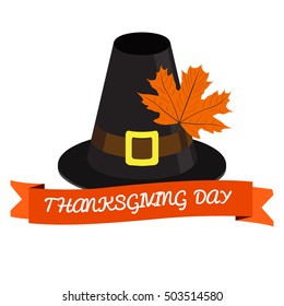 Isolated traditional hat with a leaf, Thanksgiving day vector illustration