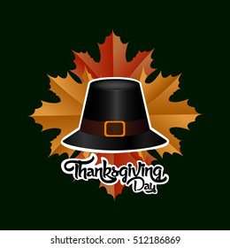 Isolated traditional hat with leaves, Thanksgiving vector illustration