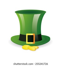 an isolated traditional hat with some golden coins for patrick's day