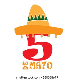 Isolated traditional hat and text, Cinco de mayo vector illustration