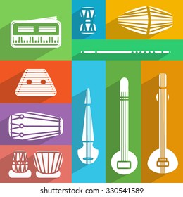 Isolated traditional indian instruments. Vector flat set