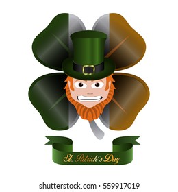 Isolated traditional irish elf and a clover, Vector illustration