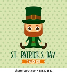Isolated traditional irish elf with a ribbon with text on a textured background