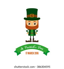 Isolated traditional irish elf with a ribbon with text on a white background
