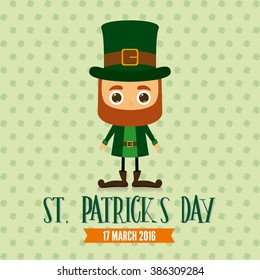 Isolated traditional irish elf with a ribbon with text on a textured background