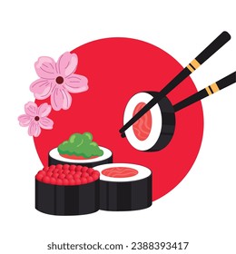 Isolated traditional japanese sushi with wooden sticks Japan Vector