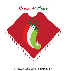 Isolated traditional mexican clothes with a group of peppers, Cinco de mayo vector illustration