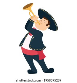 Isolated traditional mexican mariachi trumpeter cartoon - Vector