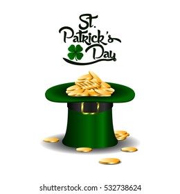 Isolated traditional patrick's day hat with golden coins, Vector illustration