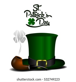 Isolated traditional smoking pipe and a hat, Patrick's day vector illustration