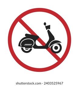 Isolated traffic safety sign of motorcycle forbid, street sign of car motorbike  do not enter the road, with illustration scooter red circle crossedout