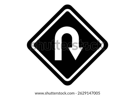 Isolated traffic sign U Turn sign. Black u turn arrow icon. Black go back return arrow icon. U-Turn forbidden road sign. 