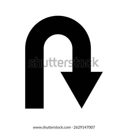 Isolated traffic sign U Turn sign. Black u turn arrow icon. Black go back return arrow icon. U-Turn forbidden road sign. 