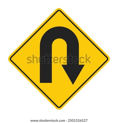 Isolated traffic sign U turns driving is allowed in yellow diamond label,