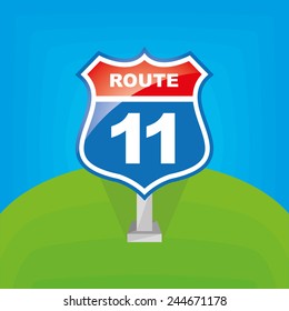 an isolated traffic signal with text and a route number