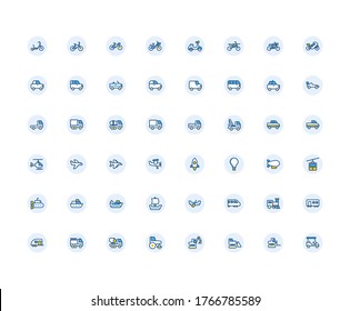 Paquete de iconos de transporte aislado con estilo multicolor