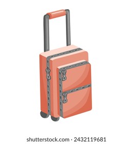 Isolated travel bag, luggage suitcase in color cartoon style. Vector illustration