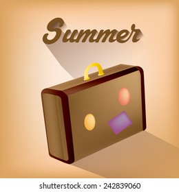 an isolated travel bag with text on a colored background