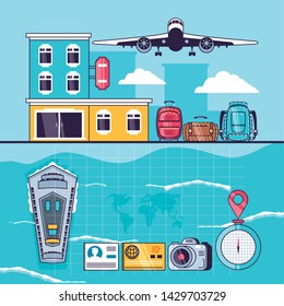 Isolated travel icon set design