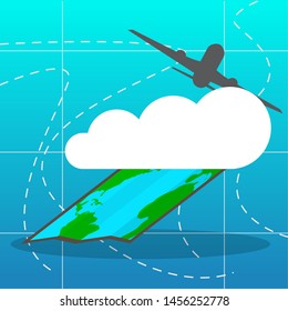 Isolated travel map with a cloud and airplane silhouette. Travel and tourism - Vector