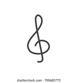 Isolated Treble Clef Outline Symbol On Clean Background. Vector Note  Element In Trendy Style.