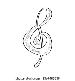 Isolated treble clef sketch. Comic musical note. Vector illustration design