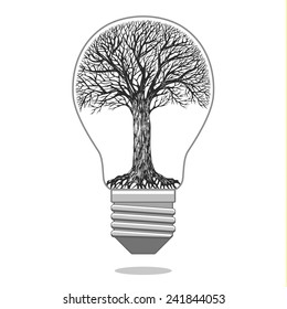 Isolated tree in the bulb. Concept of ecology. Vector illustration