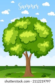 Isolated tree in cartoon style with summer word illustration