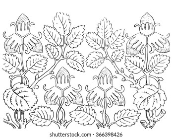 Isolated tree decoration strawberry berry print natural coloring floral white flower seasonal leaf vector botanical crayon summer graphic blossom bloom drawing revival contour strokes vegetable bush