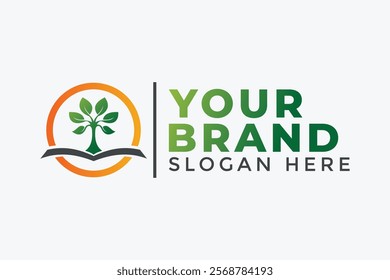 Isolated Tree and Field on Circular Line Logo Design Element