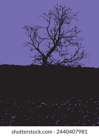 Isolated tree in field silhouette