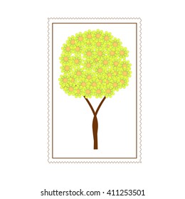 Isolated tree with flower foliage in a frame. Vector illustration