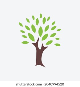 Isolated tree with green leaves. Vector illustration on white background.