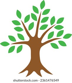 Einziger Baum mit grünen Blättern. Vektorgrafik.