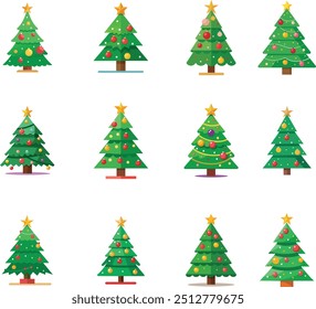 isolated tree green set is located on a white background. Collection of isolated tree green on white background Tropical tree