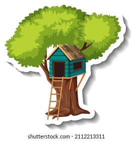 Isolated tree house with ladder at playgroud illustration