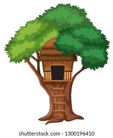 Casa de árbol aislada en ilustración de fondo blanco