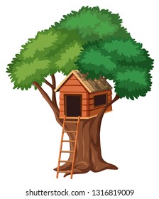 Isolated tree house on white background illustration