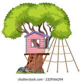 Isolated tree house on white background illustration