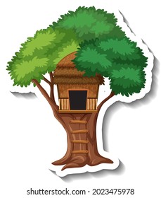 Isolated tree house with wooden ladder illustration