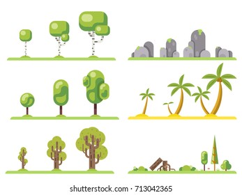 Isolated tree icons set forest landscape nature construction elements flat design concept vector illustration