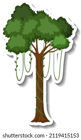 Isolated tree with liana in cartoon style illustration